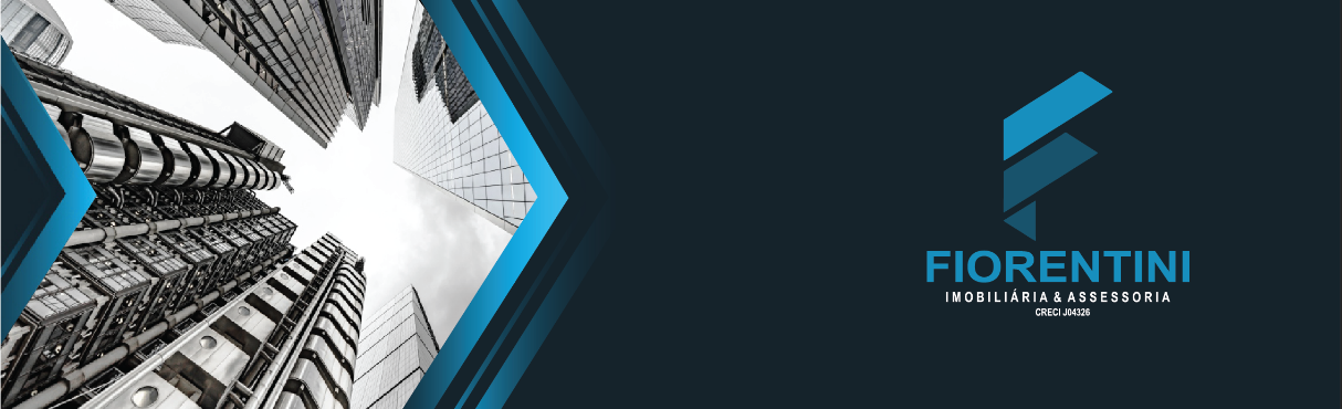 Foto de prédios e a logo da Fiorentini imobiliária e acessori